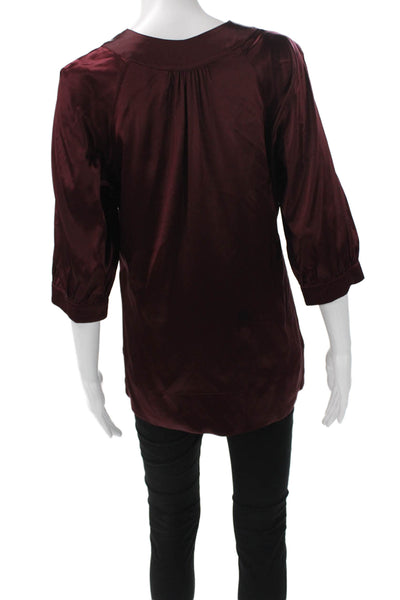 Vince Women Tunic Red Scoop Neck 3/4 Sleeve Polyester Blend Pullover Size M