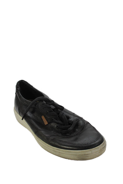 ECCO Mens Leather Low Top lace Up Walking Sneakers Black Size 45