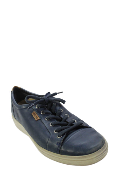 ECCO Mens Leather Low Top Lace Up Walking Sneakers Blue Size 12
