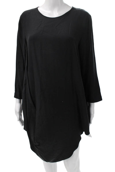 Lafayette 148 New York Women Black Shift Dress Knee Length 3/4 Sleeve Size M