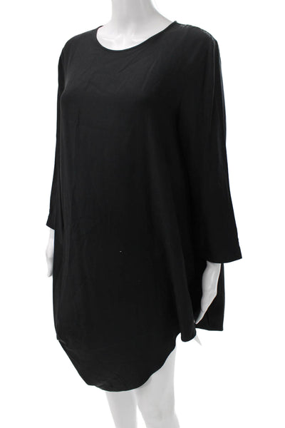 Lafayette 148 New York Women Black Shift Dress Knee Length 3/4 Sleeve Size M