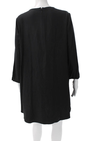 Lafayette 148 New York Women Black Shift Dress Knee Length 3/4 Sleeve Size M