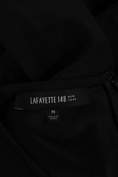 Lafayette 148 New York Women Black Shift Dress Knee Length 3/4 Sleeve Size M