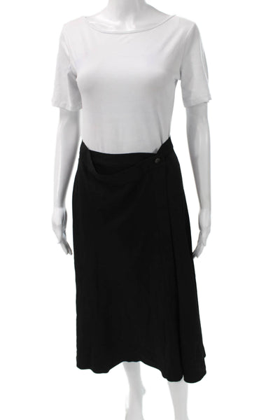 Max Mara Women Wrap Skirt Black Knee Length Acetate Button Size 10