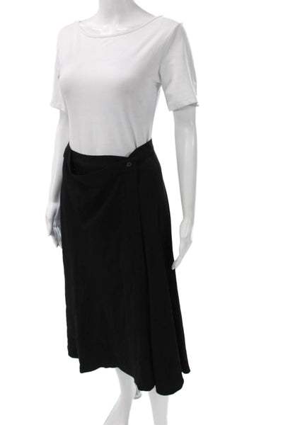 Max Mara Women Wrap Skirt Black Knee Length Acetate Button Size 10