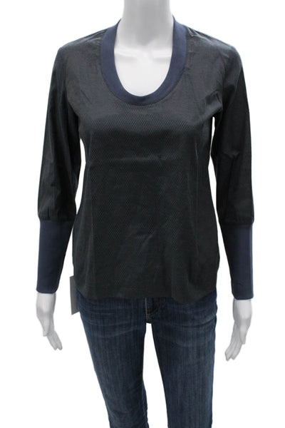 Nix Women Basic Gray Argyle Cotton Scoop Neck Long Sleeve T-Shirt Size 34