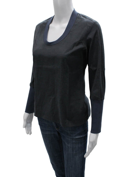 Nix Women Basic Gray Argyle Cotton Scoop Neck Long Sleeve T-Shirt Size 34