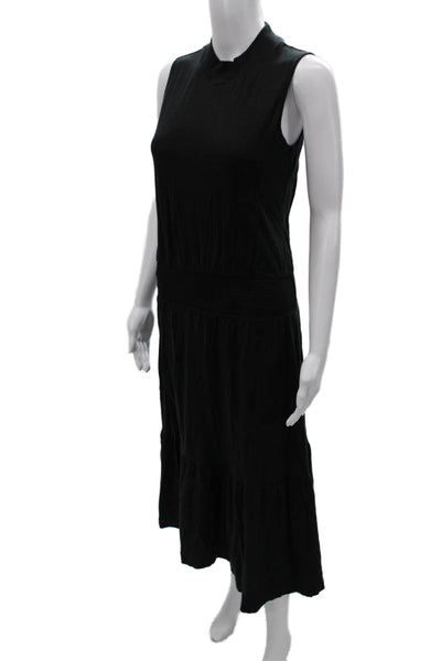 Nation LTD Womens Tank Dress Black Pima Cotton Mock Neck Mid Calf Size S