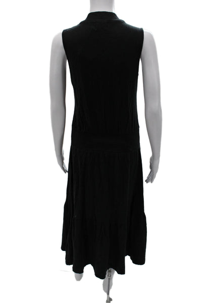 Nation LTD Womens Tank Dress Black Pima Cotton Mock Neck Mid Calf Size S