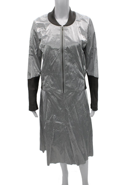 Nix Women Jacket Dress Silver Collared Long Sleeve Zip Knee Length Size S