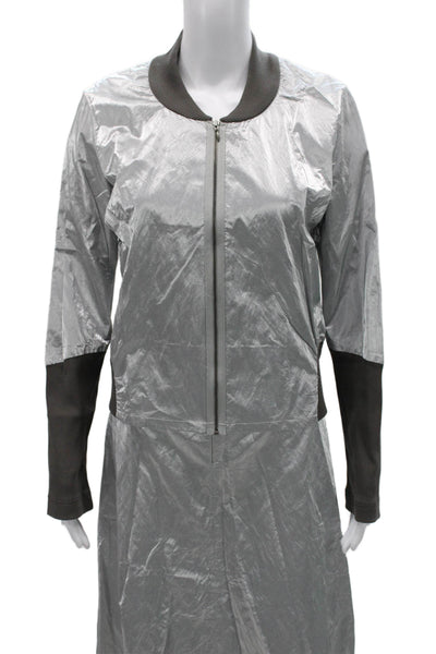 Nix Women Jacket Dress Silver Collared Long Sleeve Zip Knee Length Size S