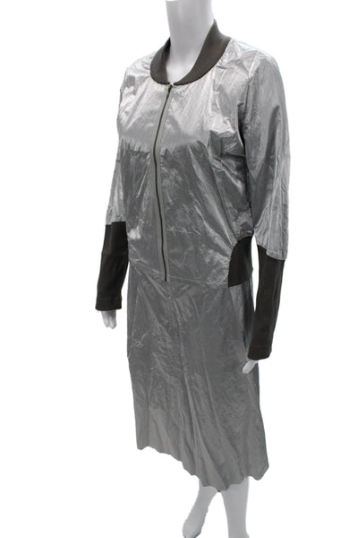 Nix Women Jacket Dress Silver Collared Long Sleeve Zip Knee Length Size S