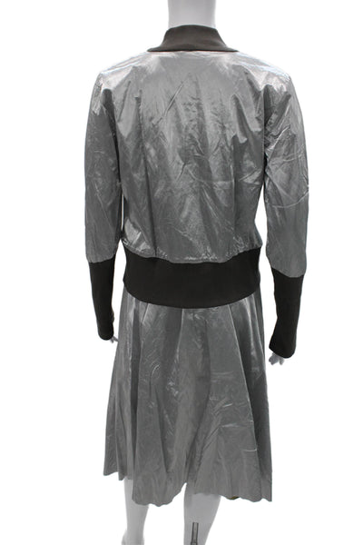 Nix Women Jacket Dress Silver Collared Long Sleeve Zip Knee Length Size S