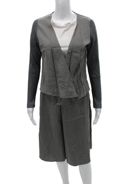 Nix Women Basic Jacket Gray Tencel V Neck Pullover Long Sleeve Size 38