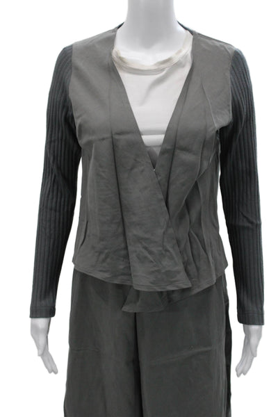 Nix Women Basic Jacket Gray Tencel V Neck Pullover Long Sleeve Size 38