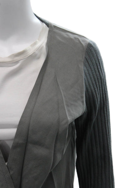 Nix Women Basic Jacket Gray Tencel V Neck Pullover Long Sleeve Size 38