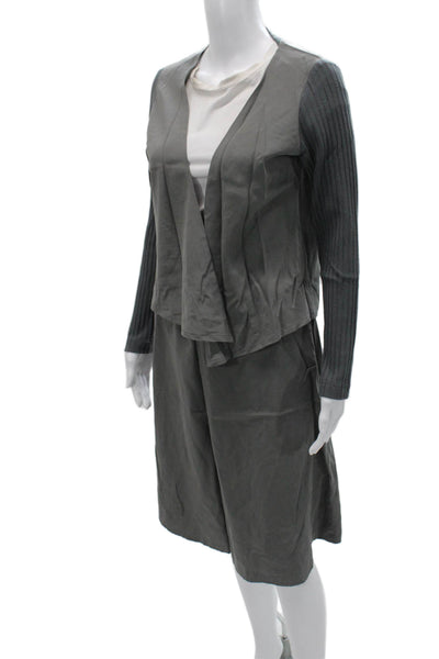 Nix Women Basic Jacket Gray Tencel V Neck Pullover Long Sleeve Size 38