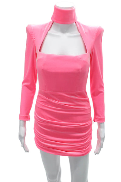 Alex Perry Womens Bodycon Mini Dress Pink High Neck Long Sleeve Size 8