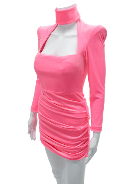 Alex Perry Womens Bodycon Mini Dress Pink High Neck Long Sleeve Size 8