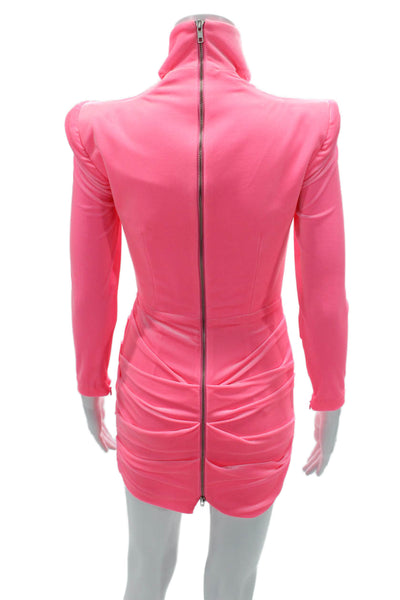 Alex Perry Womens Bodycon Mini Dress Pink High Neck Long Sleeve Size 8