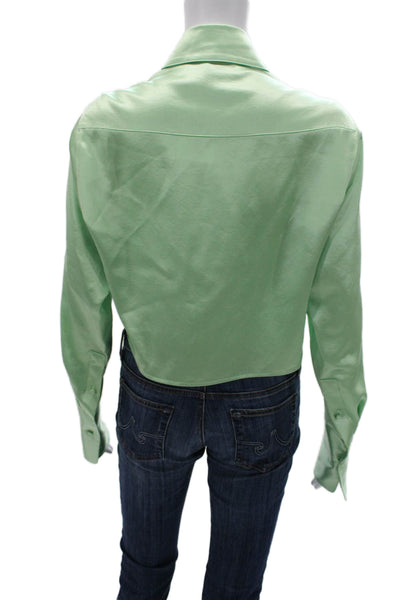 T Alexander Wang Women Cropped Button-Up Collared Green Polyester Blend Size XS