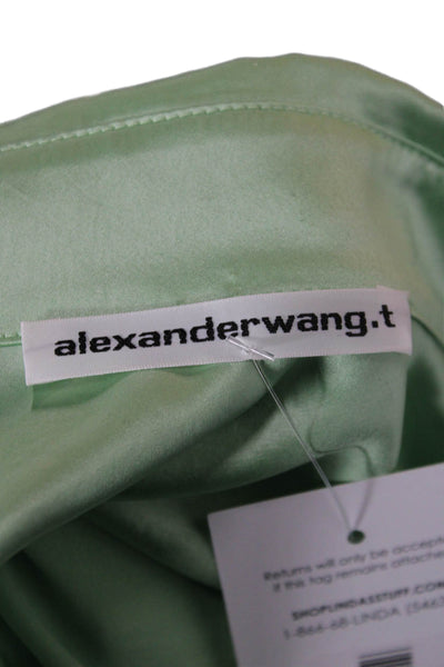 T Alexander Wang Women Cropped Button-Up Collared Green Polyester Blend Size XS