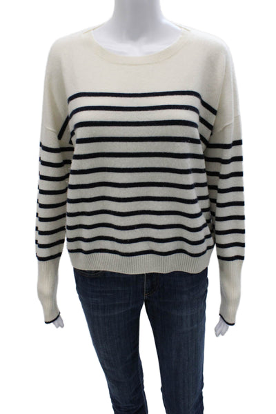 La Ligne Women Cashmere Striped Crew Neck Pullover Sweater White Size XS
