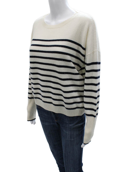 La Ligne Women Cashmere Striped Crew Neck Pullover Sweater White Size XS