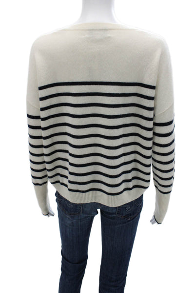 La Ligne Women Cashmere Striped Crew Neck Pullover Sweater White Size XS