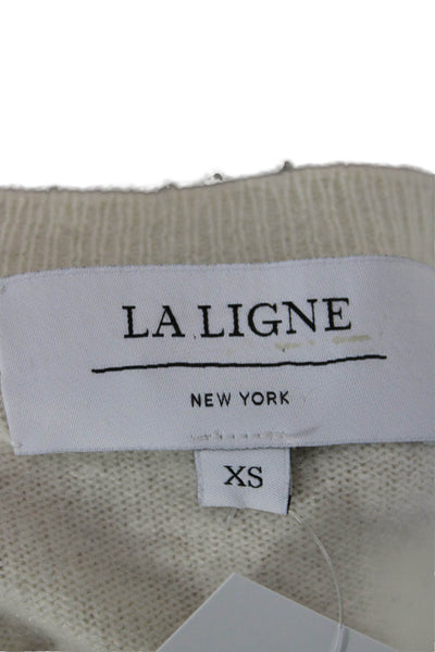 La Ligne Women Cashmere Striped Crew Neck Pullover Sweater White Size XS