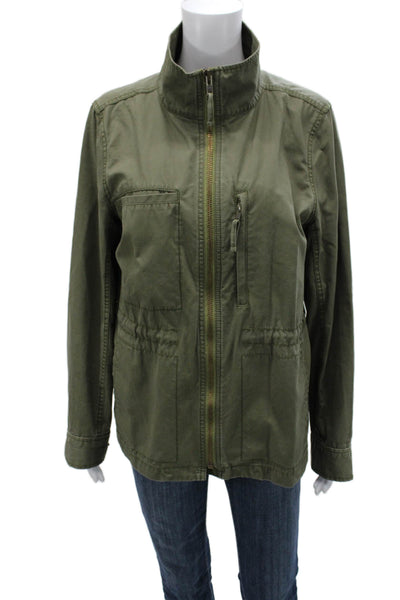 Madewell Women Military Jacket Green Zip 100% Cotton Long Sleeve Size XL