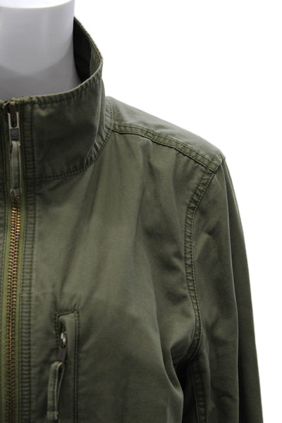 Madewell Women Military Jacket Green Zip 100% Cotton Long Sleeve Size XL
