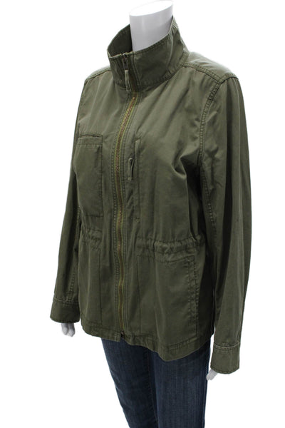 Madewell Women Military Jacket Green Zip 100% Cotton Long Sleeve Size XL