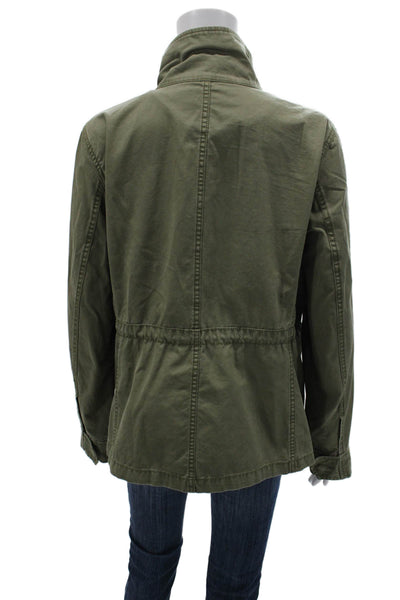 Madewell Women Military Jacket Green Zip 100% Cotton Long Sleeve Size XL