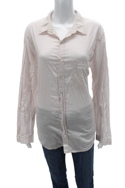 Les Femmes Womens Blouse Pajama Top Pink Cotton Long Sleeve Button Size L