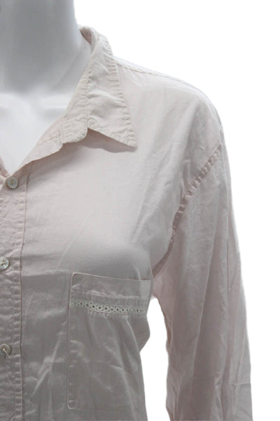 Les Femmes Womens Blouse Pajama Top Pink Cotton Long Sleeve Button Size L