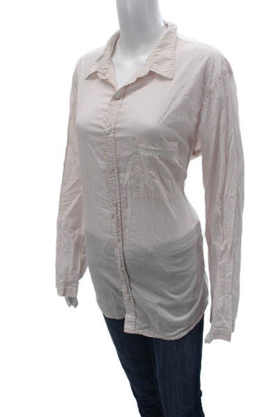 Les Femmes Womens Blouse Pajama Top Pink Cotton Long Sleeve Button Size L