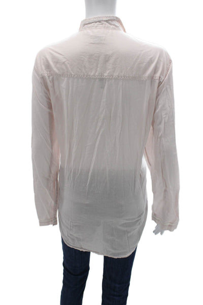 Les Femmes Womens Blouse Pajama Top Pink Cotton Long Sleeve Button Size L