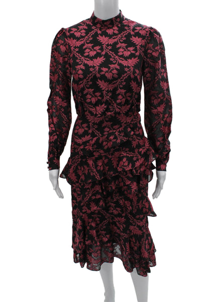 Saloni Women Fit & Flare Midi Dress Black Long Sleeve High Neck Zip Size 0