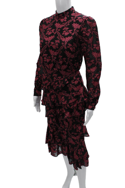 Saloni Women Fit & Flare Midi Dress Black Long Sleeve High Neck Zip Size 0