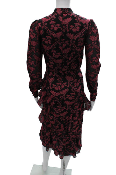 Saloni Women Fit & Flare Midi Dress Black Long Sleeve High Neck Zip Size 0