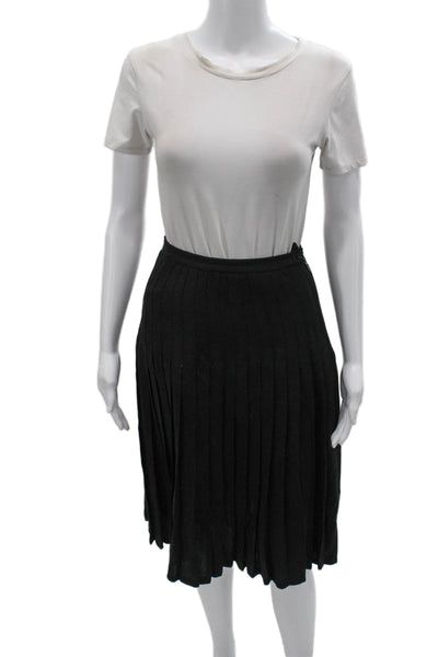 Lauren Ralph Lauren Women Pleated Black Polyester Blend Skirt Button Size 4