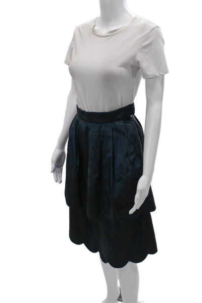Lela Rose Women Pleated Blue Silk Knee Length Skirt Size 4