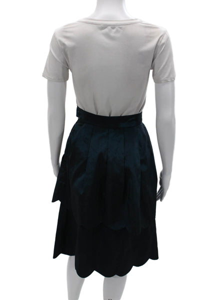 Lela Rose Women Pleated Blue Silk Knee Length Skirt Size 4