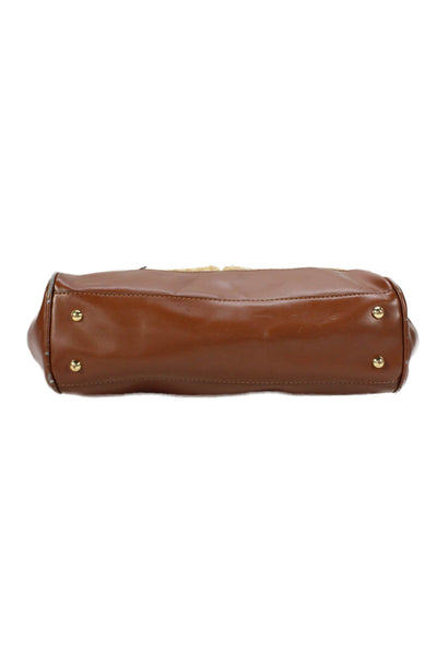 Lauren Ralph Lauren Womens Straw Leather Trim Zip Tote Handbag Beige