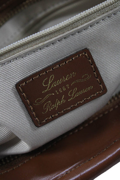 Lauren Ralph Lauren Womens Straw Leather Trim Zip Tote Handbag Beige