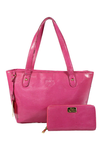 Lauren Ralph Lauren Womens Patent Leather Zip Tote Handbag Solid Pink