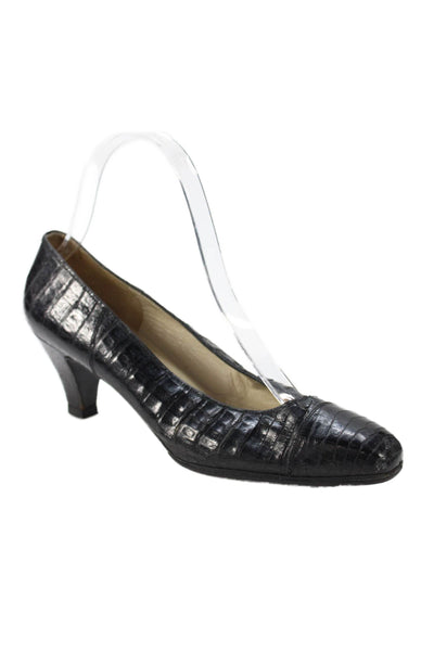 Rene Mancini Womens Embossed Leather Slip-On Pump Heels Black Size 7