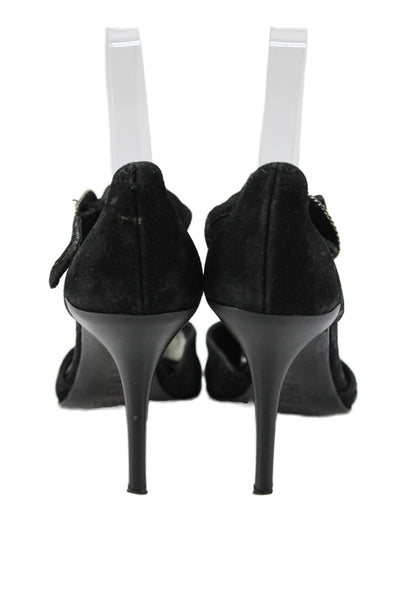 Casadei Womens Pointed Toe Slip-On Ankle Strap High Heels Black Size 6.5