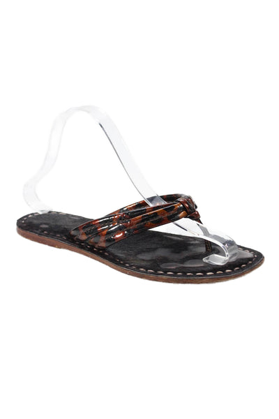 Bernardo Womens Leather Animal Print Miami Thong Sandals Brown Size 7